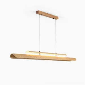 Sora linear chandelier overhead studio shot minimalist wood pendant light