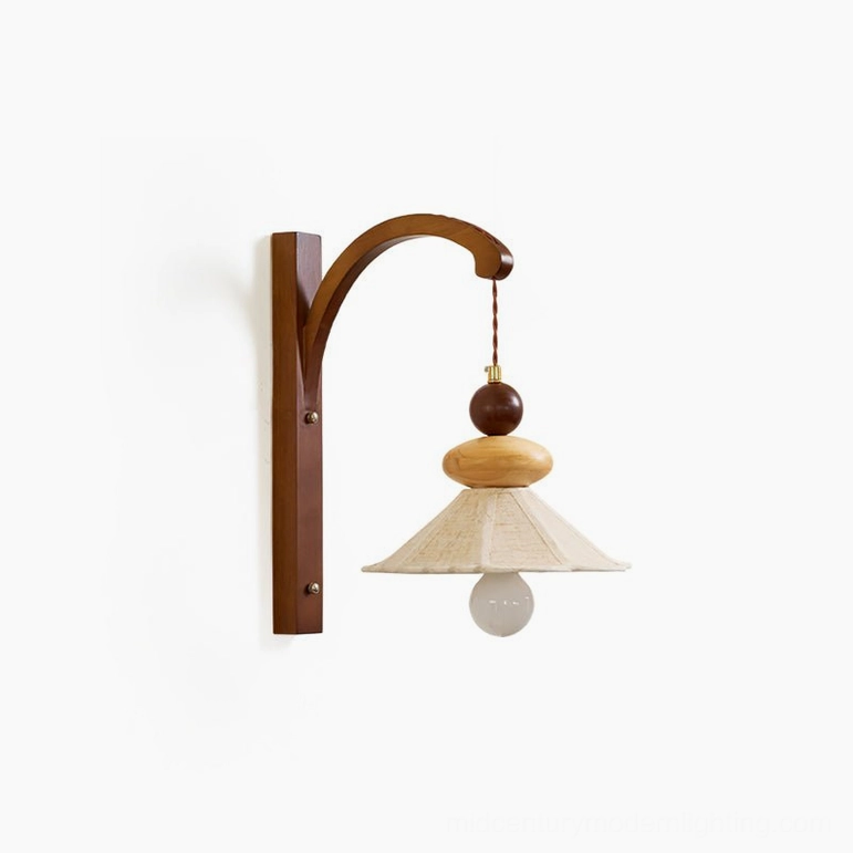 Compact Soren pleated linen wall sconce - full product view with size reference