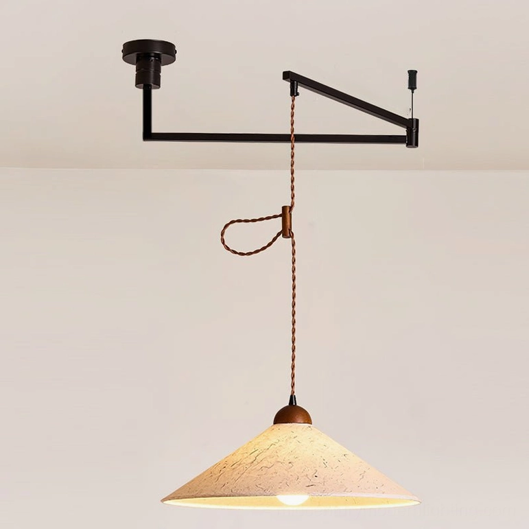 Soren Swing Arm Pendant Light product detail shot, black metal swing arm mechanism with adjustable cord length