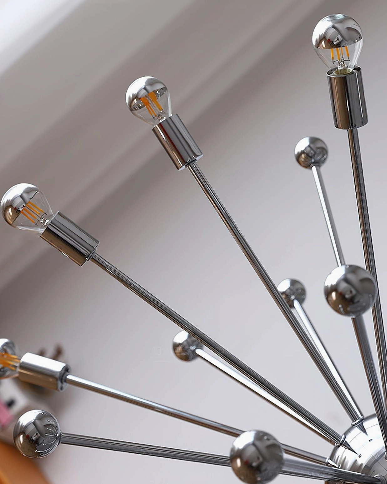Space-age sputnik ceiling fixture chrome arms unlit contemporary interior styling