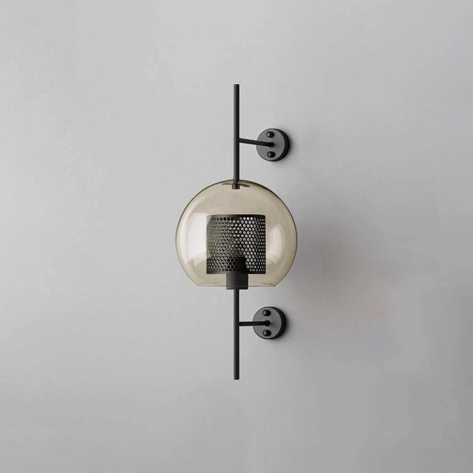 Glass wall lamp with sphere silhouette and black matte metal finish
