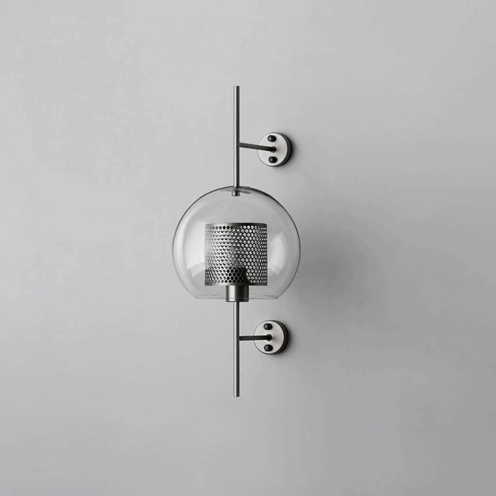 Modern glass wall lamp showing sphere shape and clear glass clarity detail