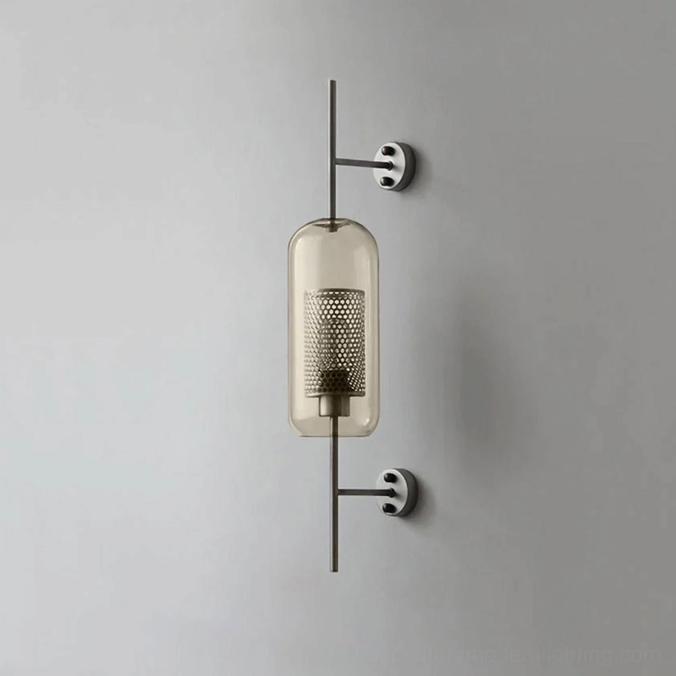 Glass wall sconce with sphere shape and silver polished metal hardware