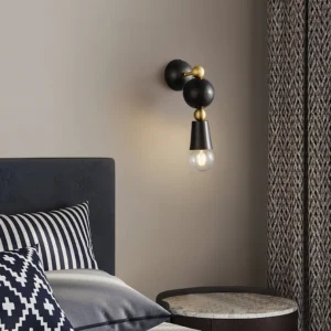 Modern bedroom with Spindle wall sconces providing bedside ambient lighting