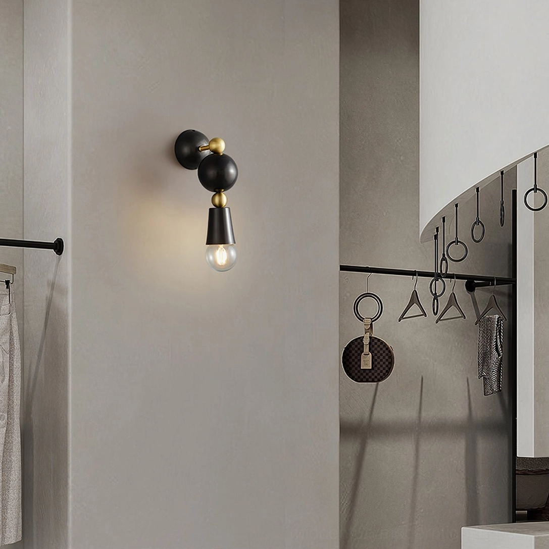 Compact Spindle wall sconce mounted in modern walk-in closet