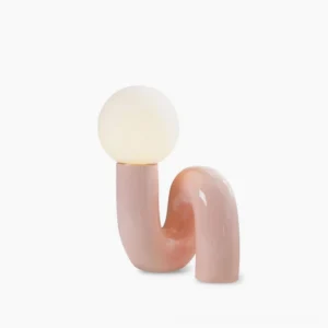 Spiral Glass Table Lamp in Soft Pink finish with hand-blown resin and glass spiral form, front view on white background