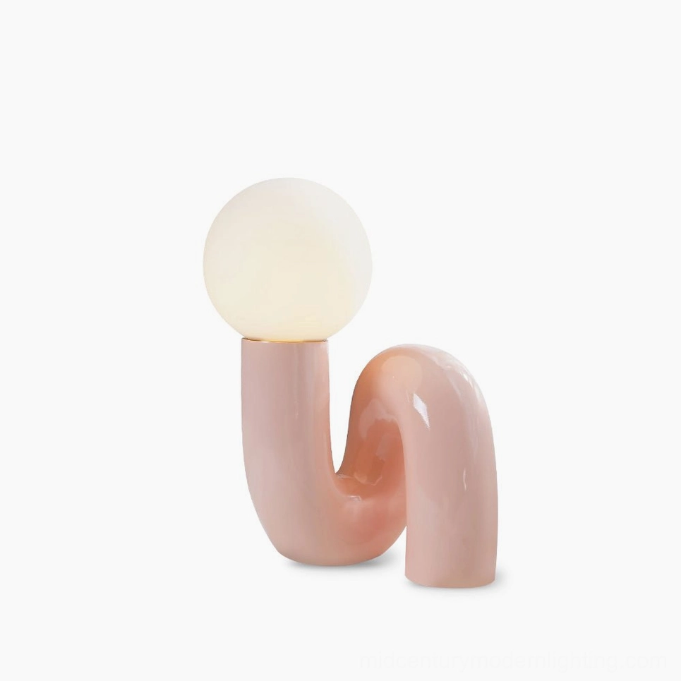 Spiral Glass Table Lamp in Soft Pink finish with hand-blown resin and glass spiral form, front view on white background