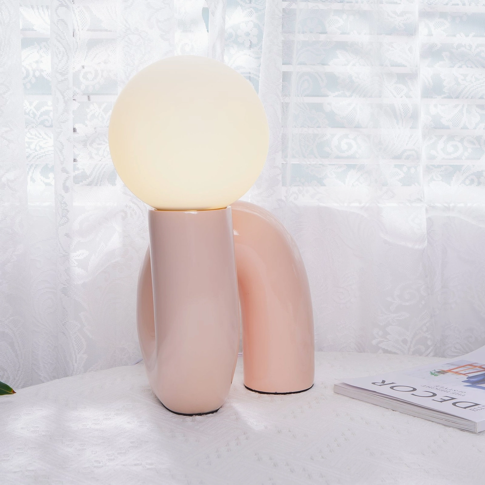 Spiral Table Lamp versatile color finish in warm romantic bedroom or minimalist living room settings