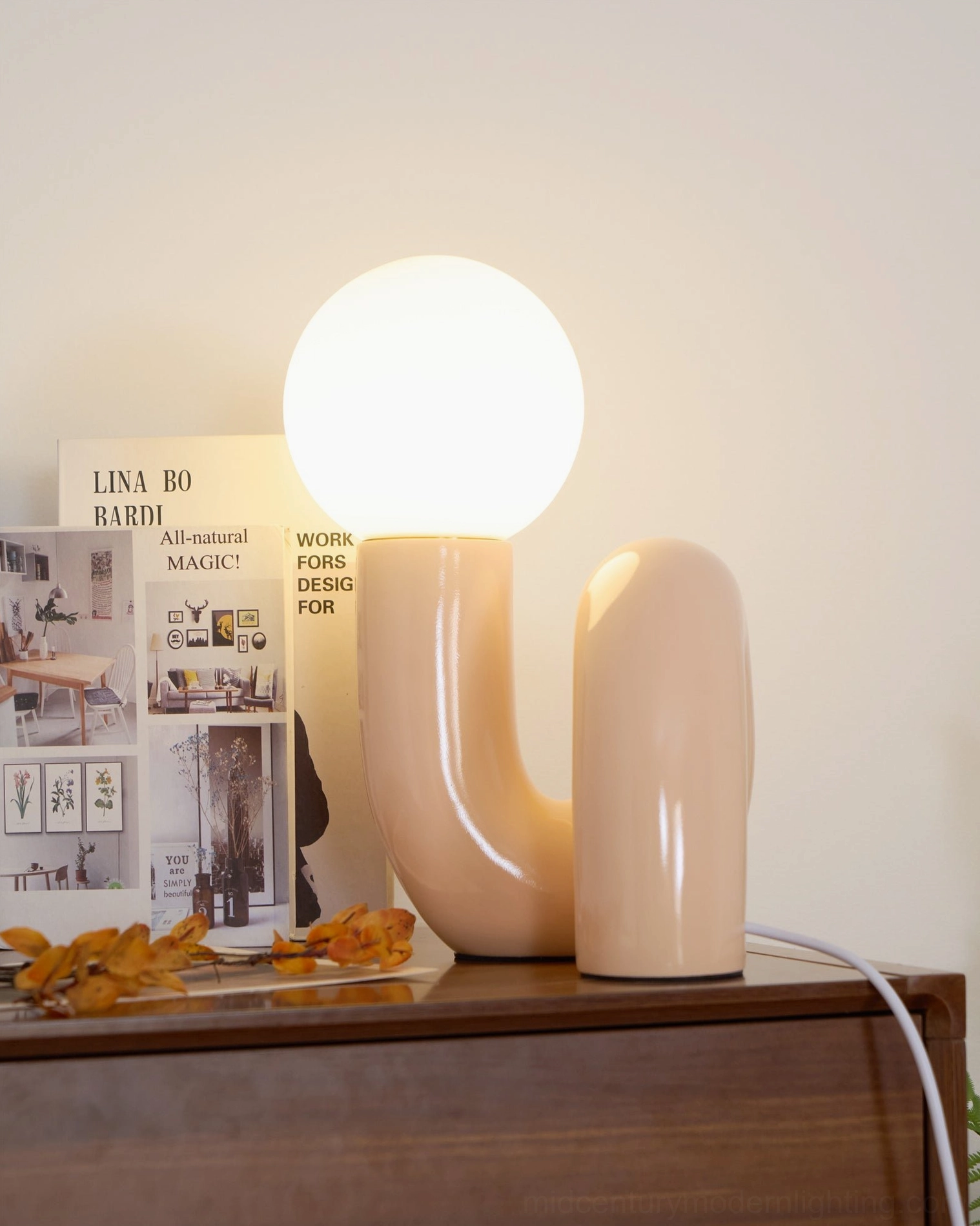 Spiral Glass Table Lamp console table styling inspiration with books and home accessories arrangement
