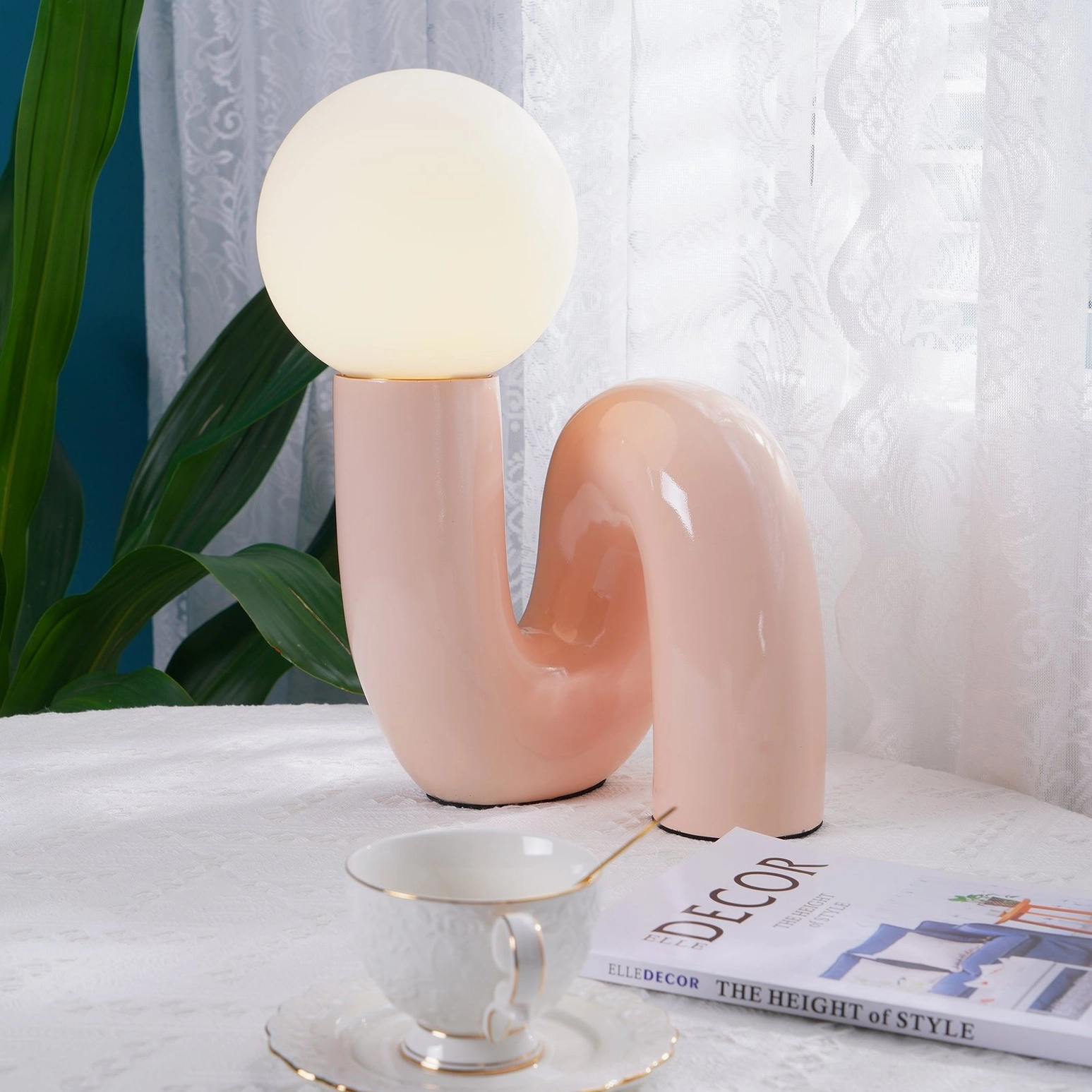 Spiral Table Lamp G9 bi-pin bulb socket detail, compatible with LED and halogen bulbs