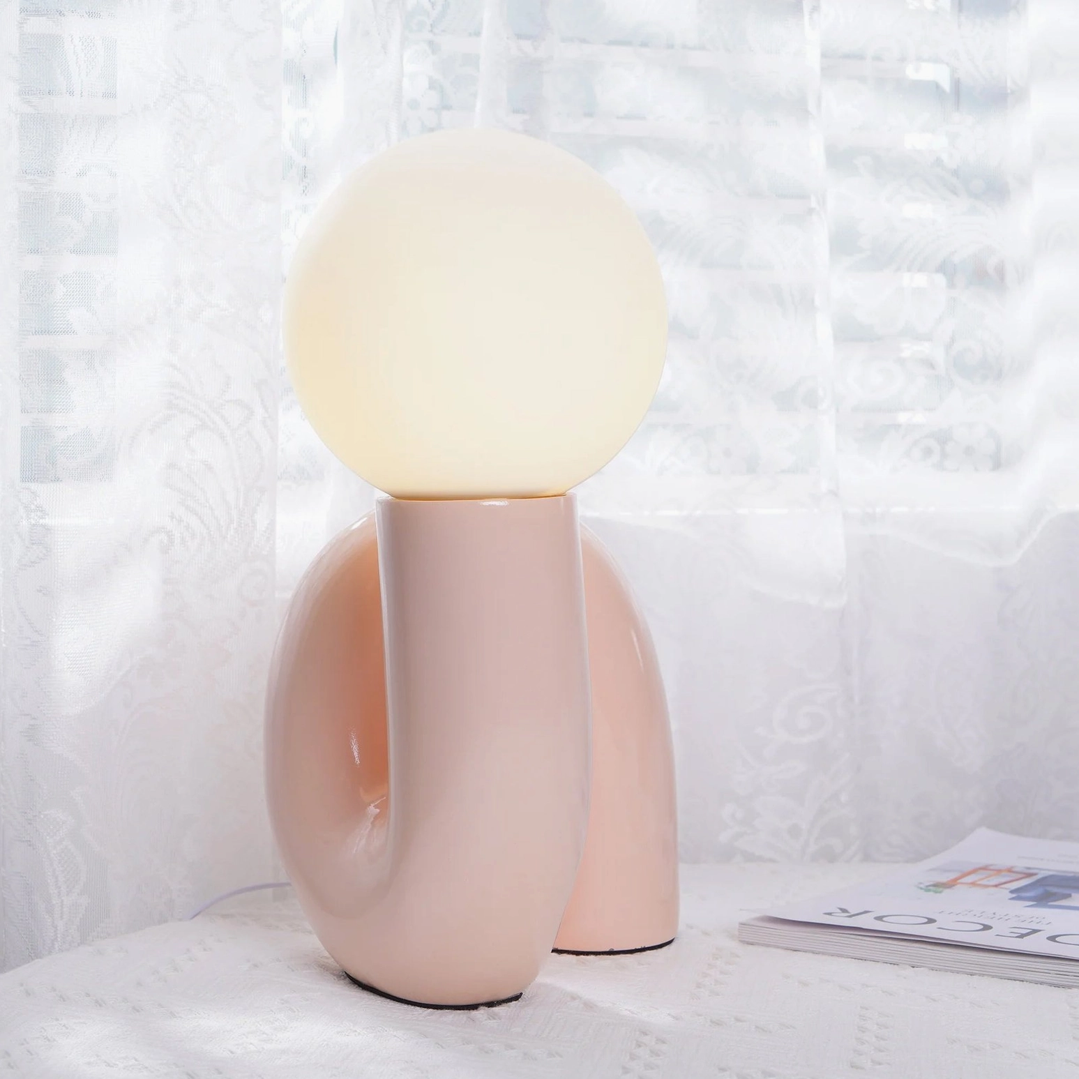 Spiral Table Lamp with subtle metal hardware, refined minimalist tabletop lighting design