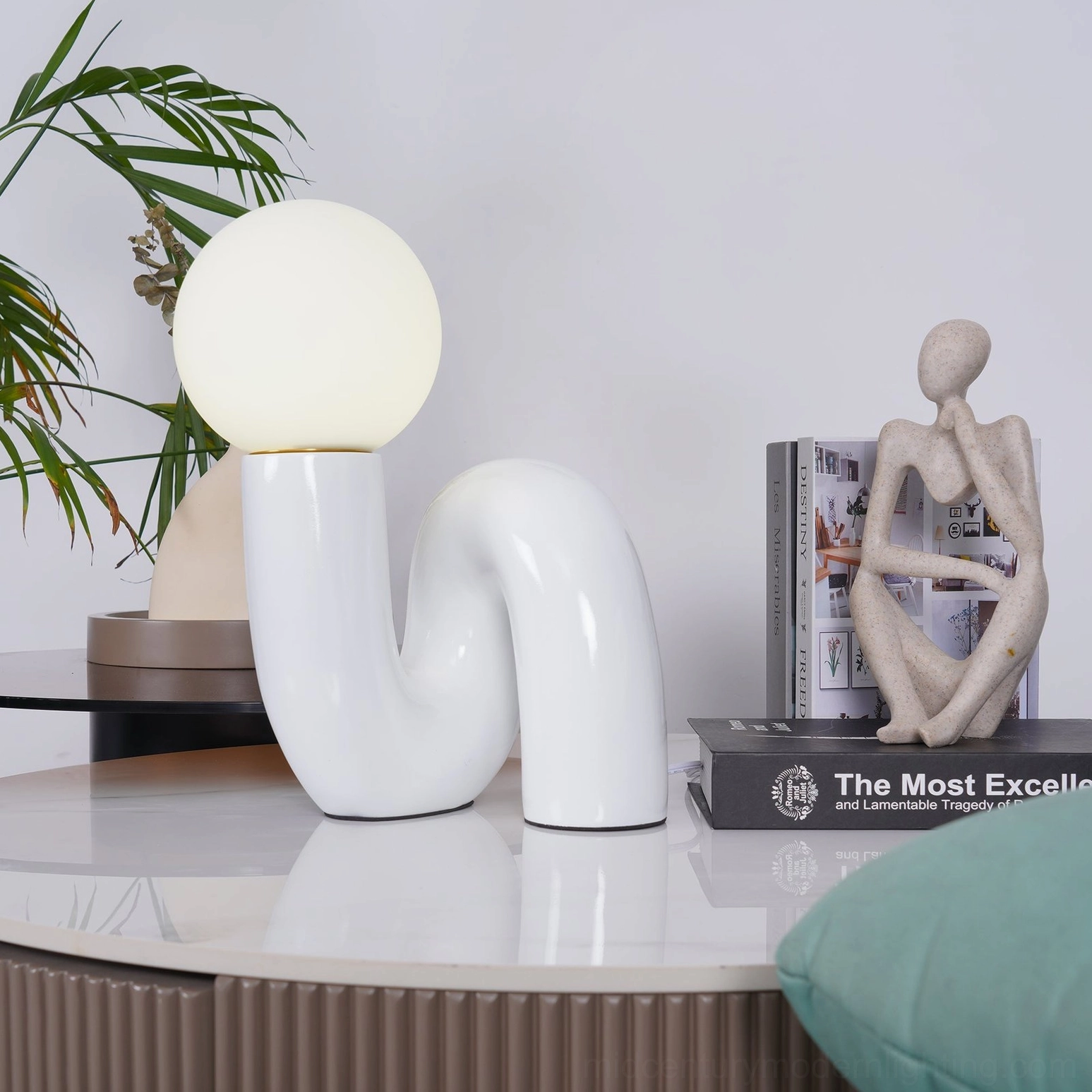 Spiral Glass Table Lamp installation ready, complete with power cord and wall plug, no hardwiring required
