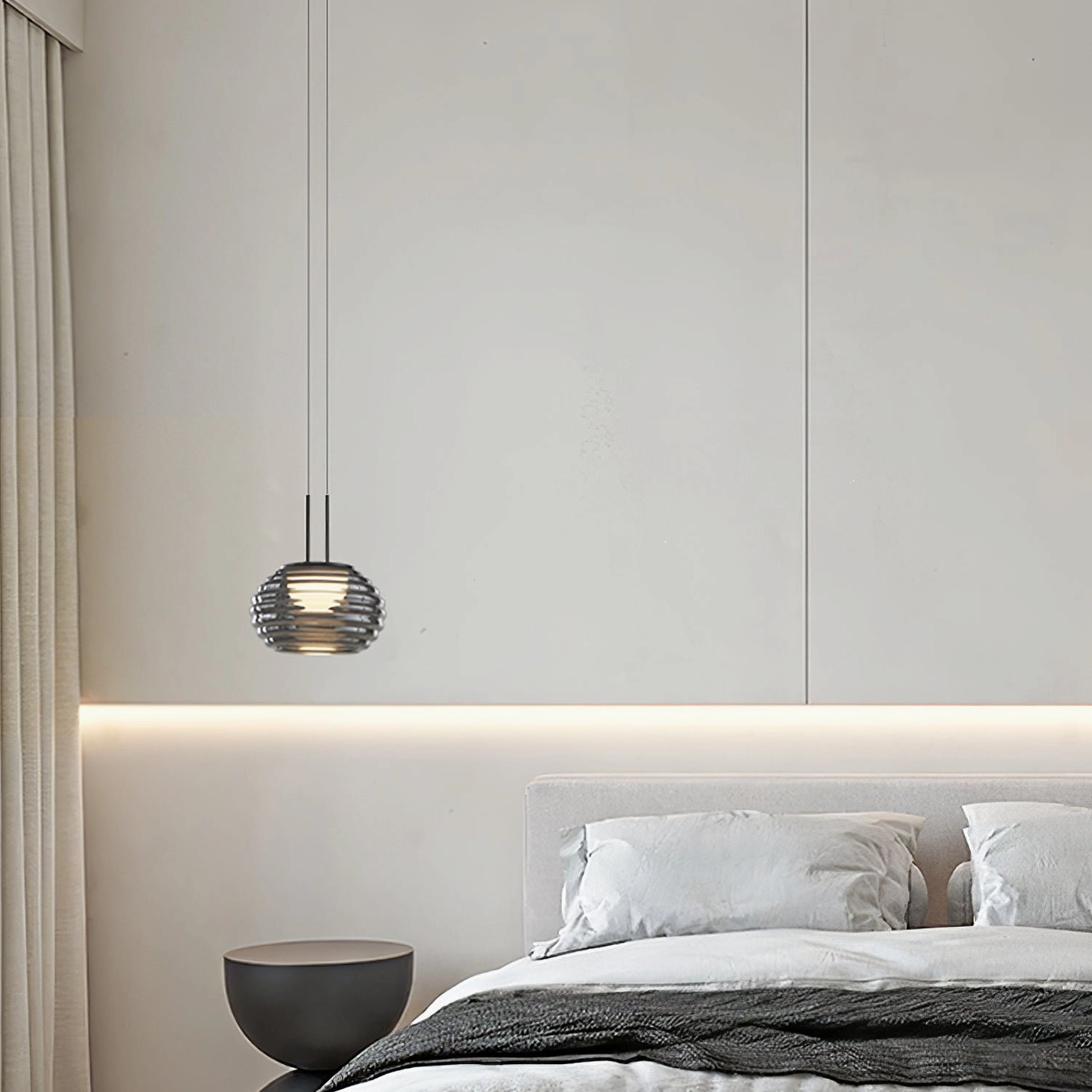 Splugen smoke grey Venetian glass pendant showing architectural profile and integrated LED technology