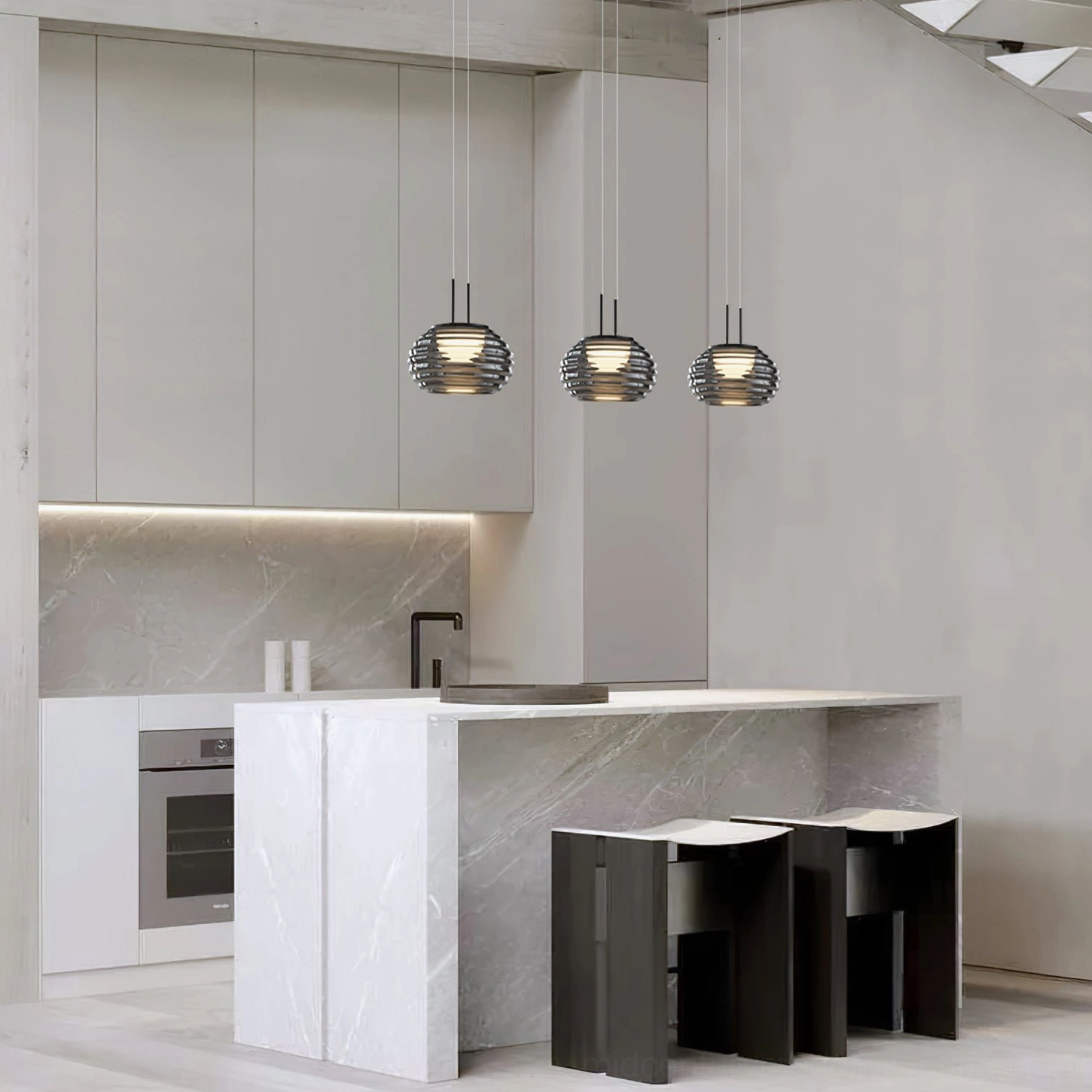 Splugen Venetian glass pendant with black metal finish complementing contemporary interior scheme