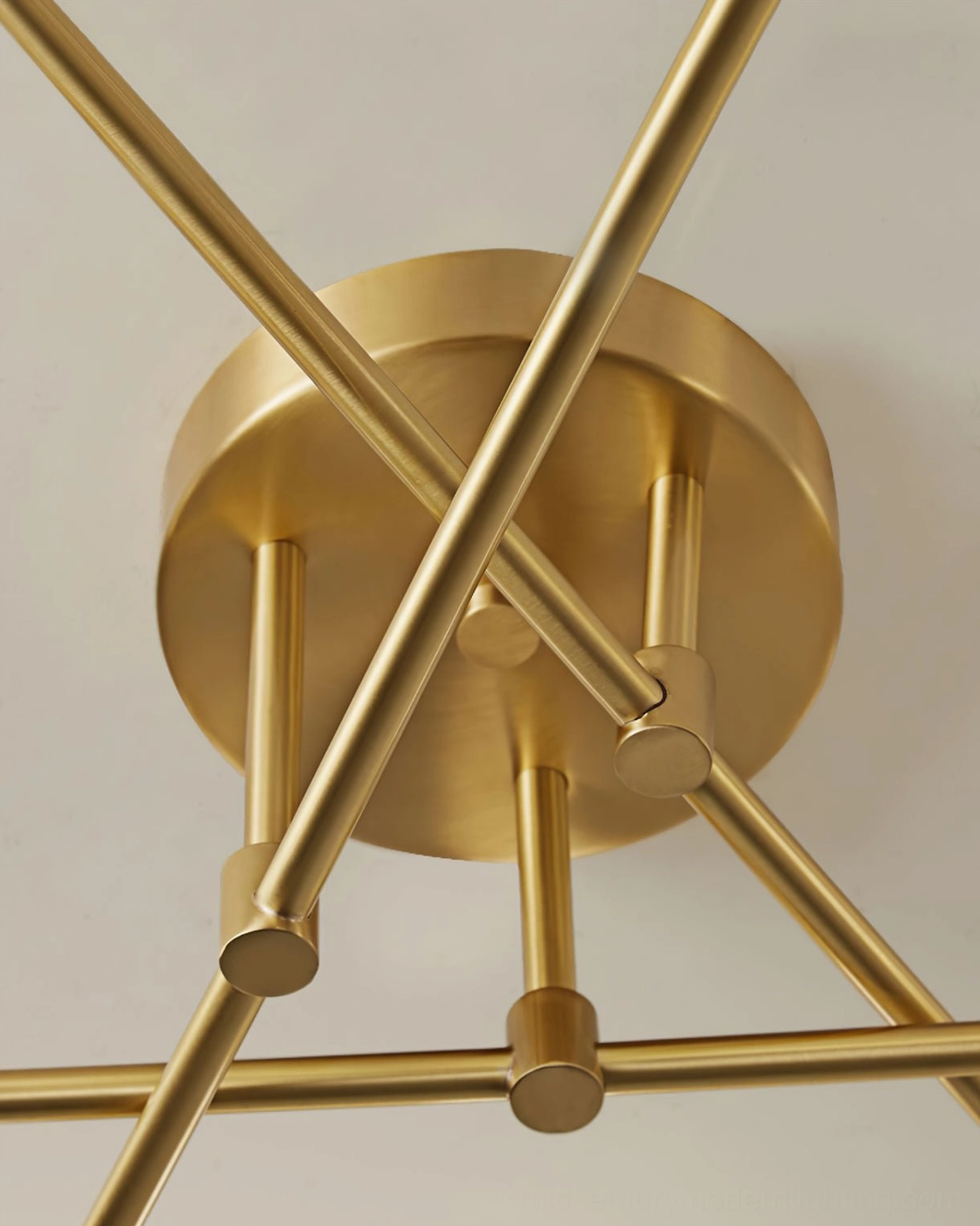 Sputnik brass ceiling lamp detail showing multiple frosted glass sphere shades and frame