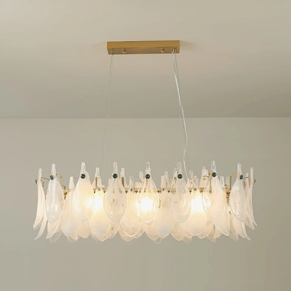 Square canopy cloud glass chandelier with frosted petals and gold finish