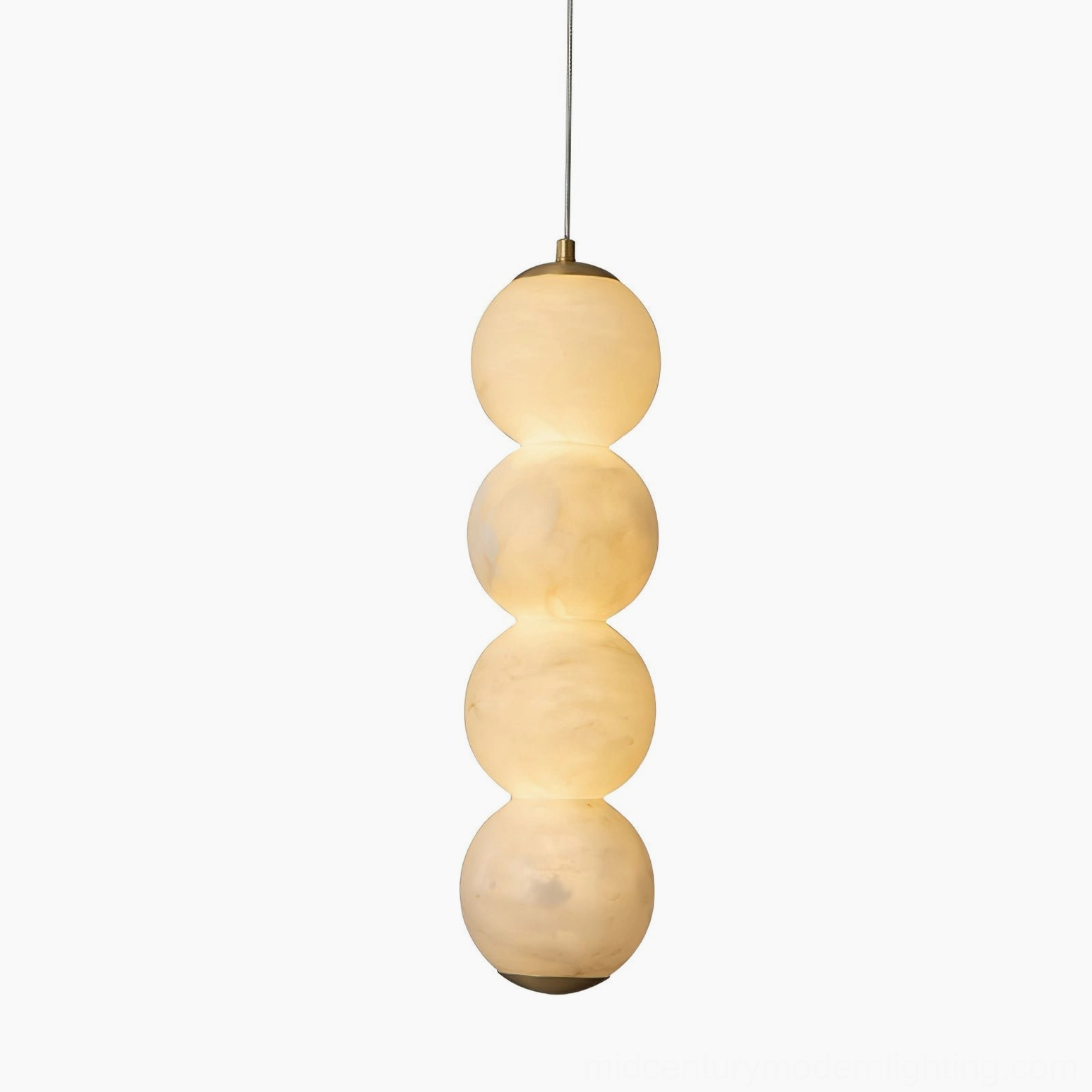Stacked alabaster stone pendant lamp warm ambient lighting contemporary aesthetic