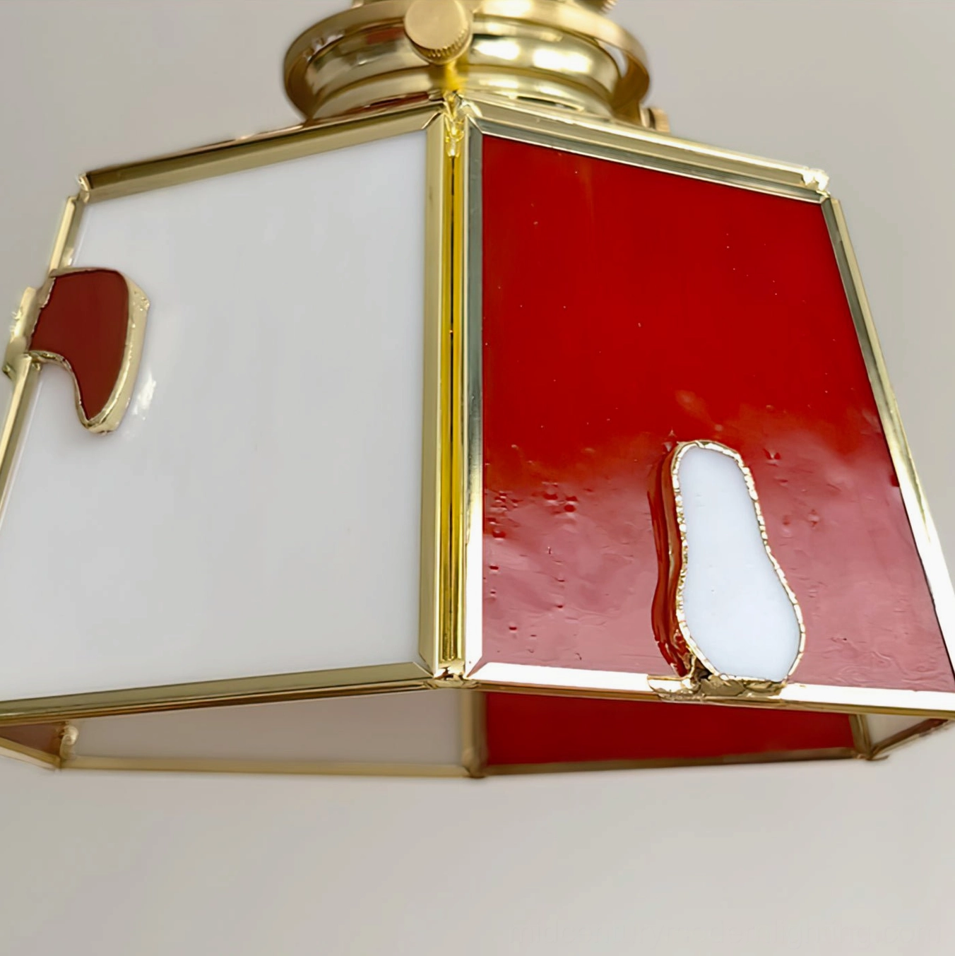 Stained glass pendant lamp dimensions and scale shown with common household objects for reference