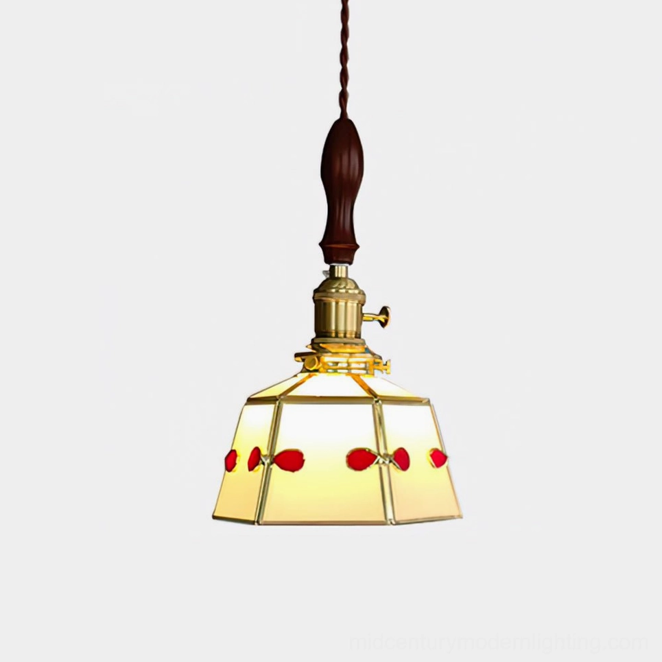Stained glass pendant lamp—Model A white and red classic artisan design mid-century modern lighting