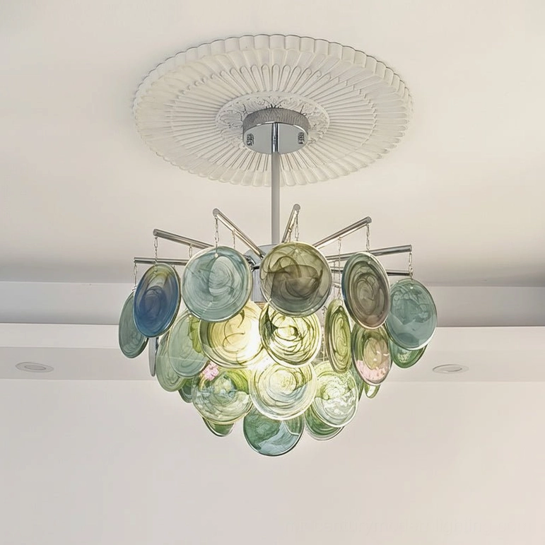 Standard 50cm green marble-swirl glass sputnik chandelier with chrome frame