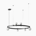 Stant circular chandelier overhead view showcasing frosted glass globe arrangement in perfect geometric ring formation