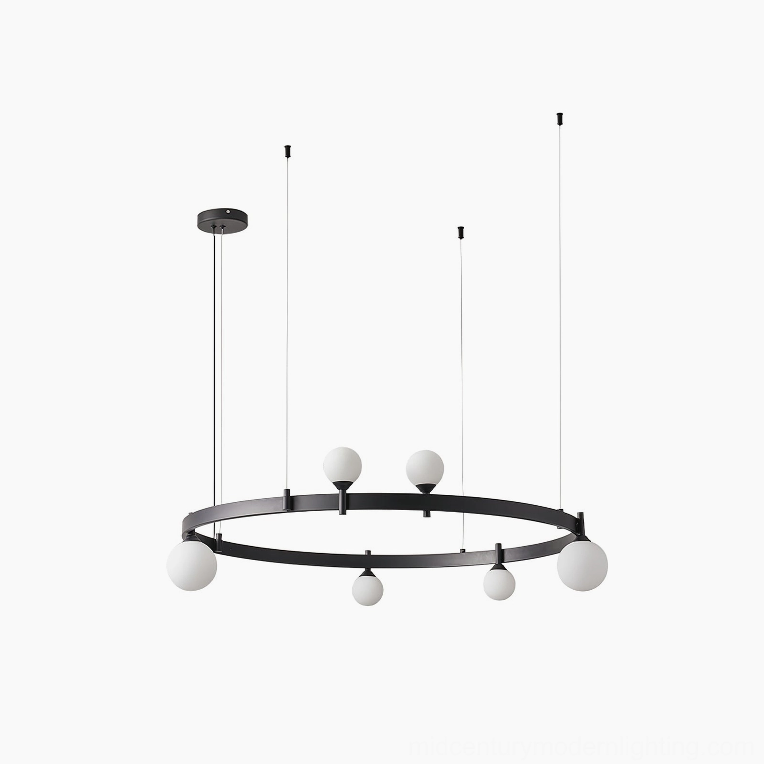 Black circular ring chandelier versatile styling example in various interior design settings and room configurations