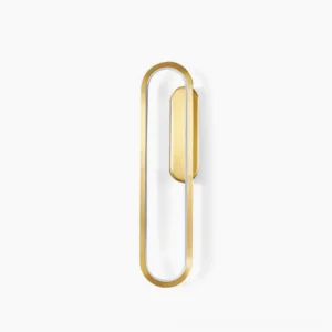 Starkey minimalist LED wall sconce with brushed brass hollow oval frame on white studio background