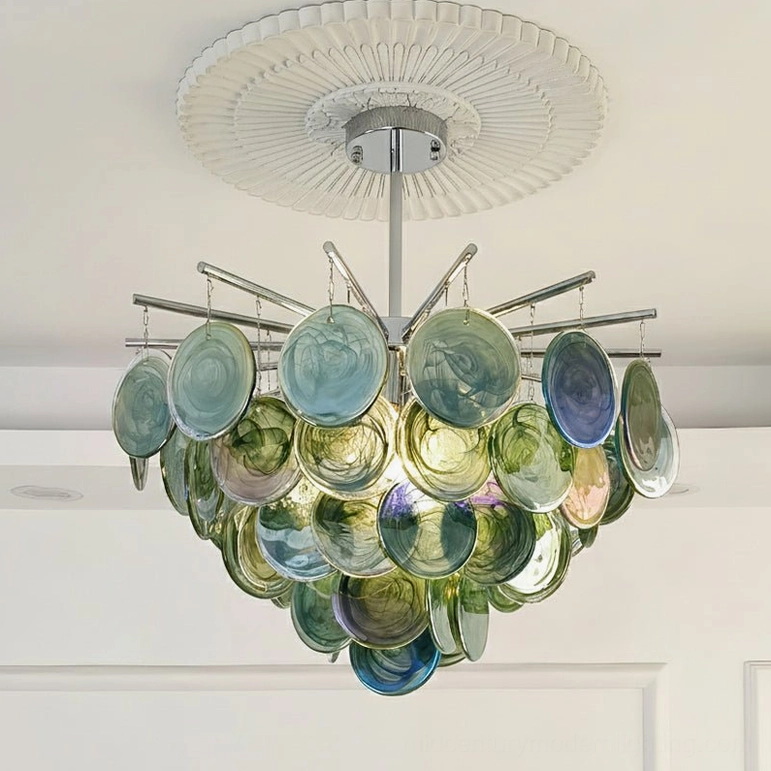 Statement 80cm green marble-swirl glass sputnik chandelier with full cascading arrangement