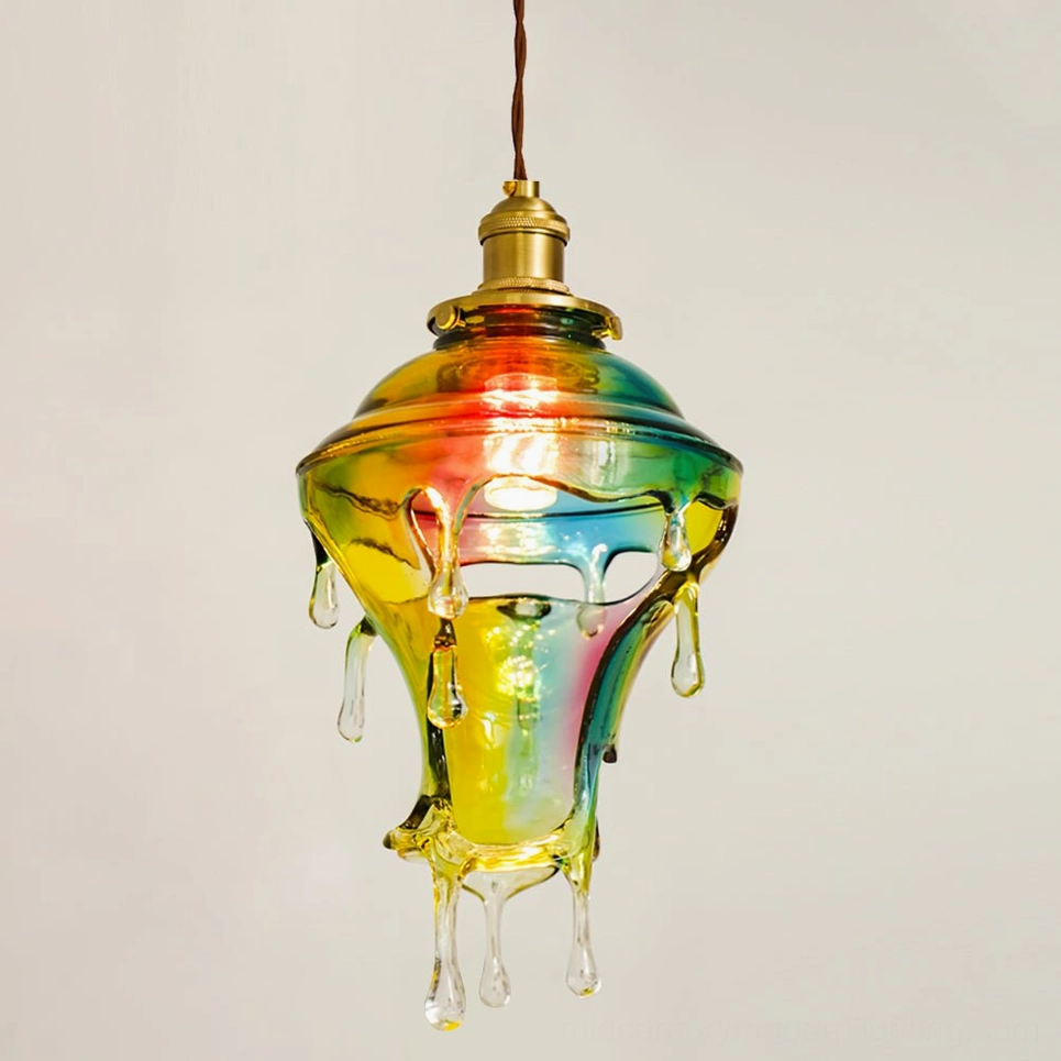 Colored glazed resin water droplets pendant lamp in statement size with brass hardware