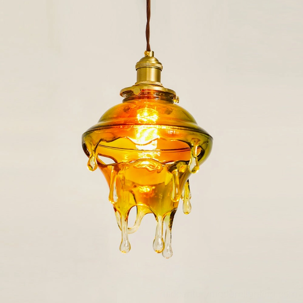 Statement size colored glazed water droplets resin pendant showing full iridescent silhouette