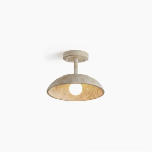 Stevie semi-flush ceiling light with rustic resin dome and ribbed interior, shown in overhead studio view against white background