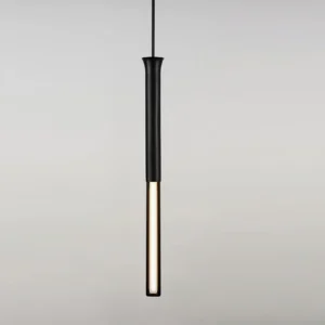 Direct front view of Stick LED cylindrical pendant light showing frosted white diffuser and black upper section