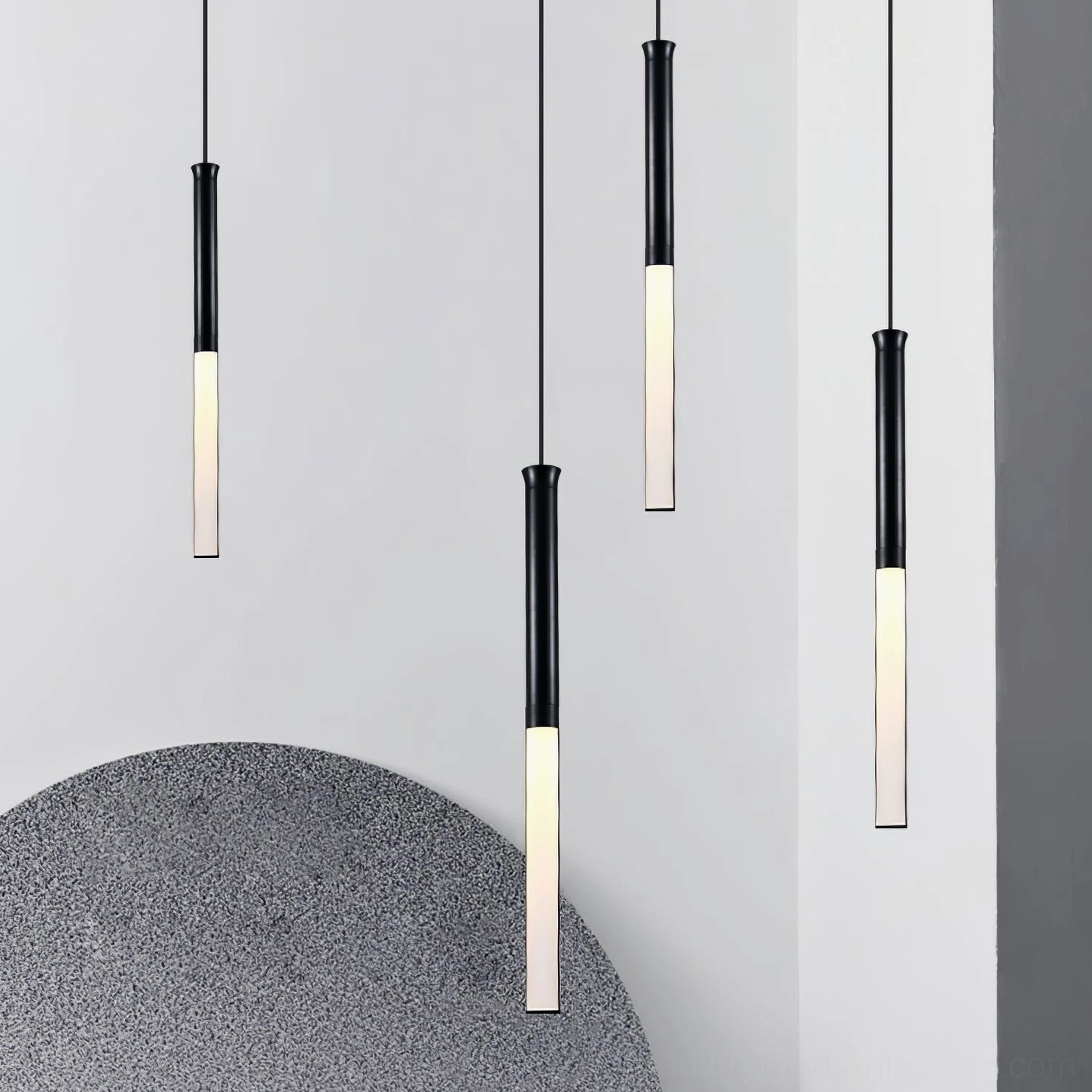 Stick LED pendant in warm light setting showcasing cozy ambiance in residential interior space
