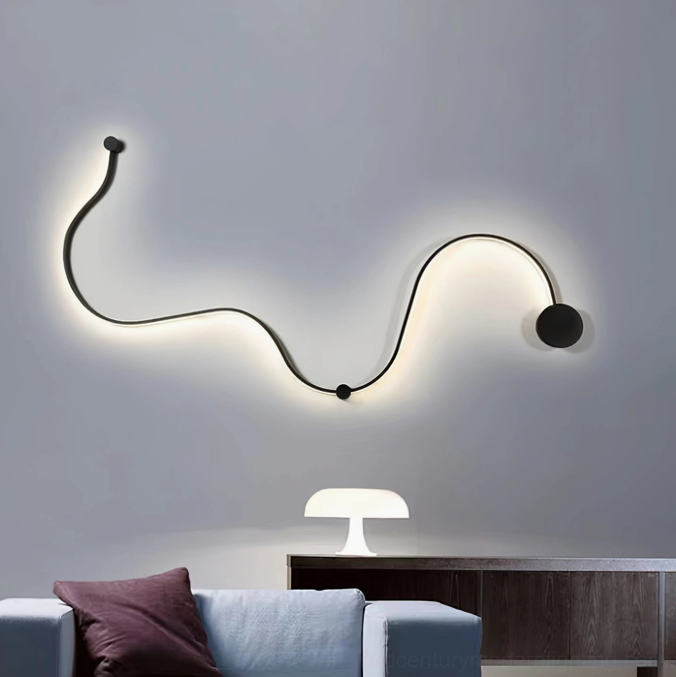 Style C matte black snake wall lamp detail showing premium craftsmanship and curved design