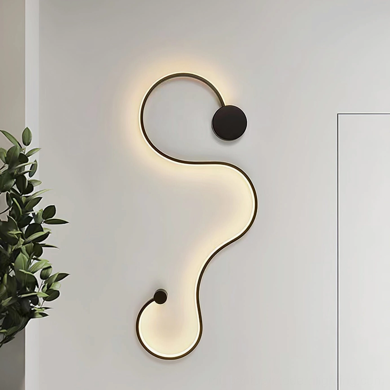 Style C extended horizontal snake wall lamp in matte black finish with integrated LED