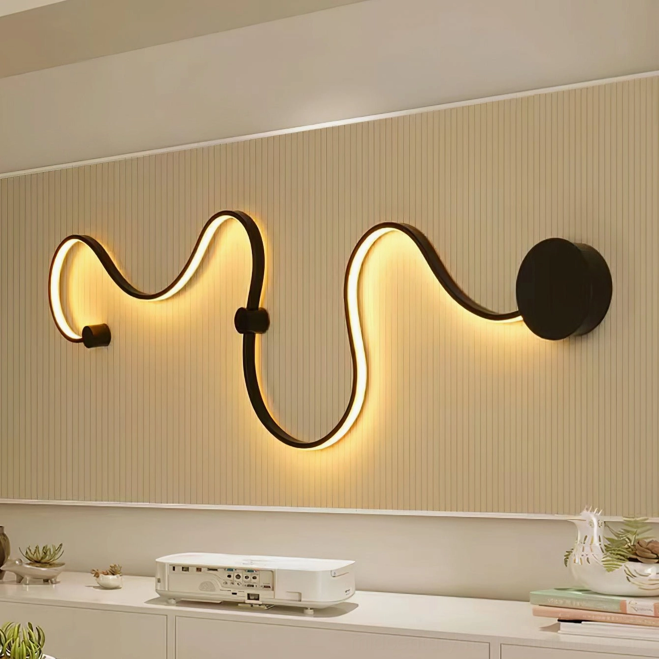 Style C extra-large snake wall lamp with dramatic undulating curves and modern minimalist design