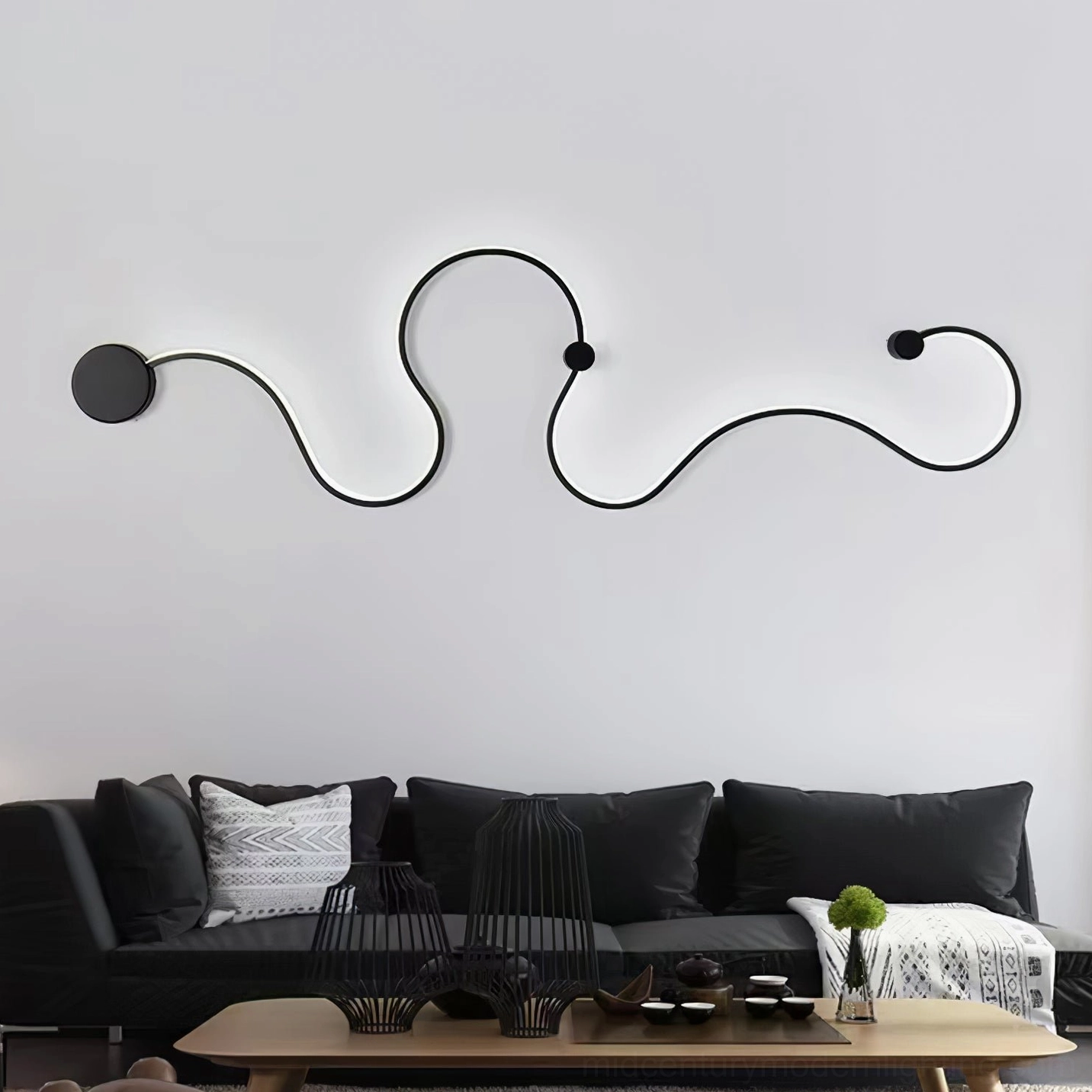 Style D extended snake wall sconce detail showing premium aluminum and acrylic craftsmanship