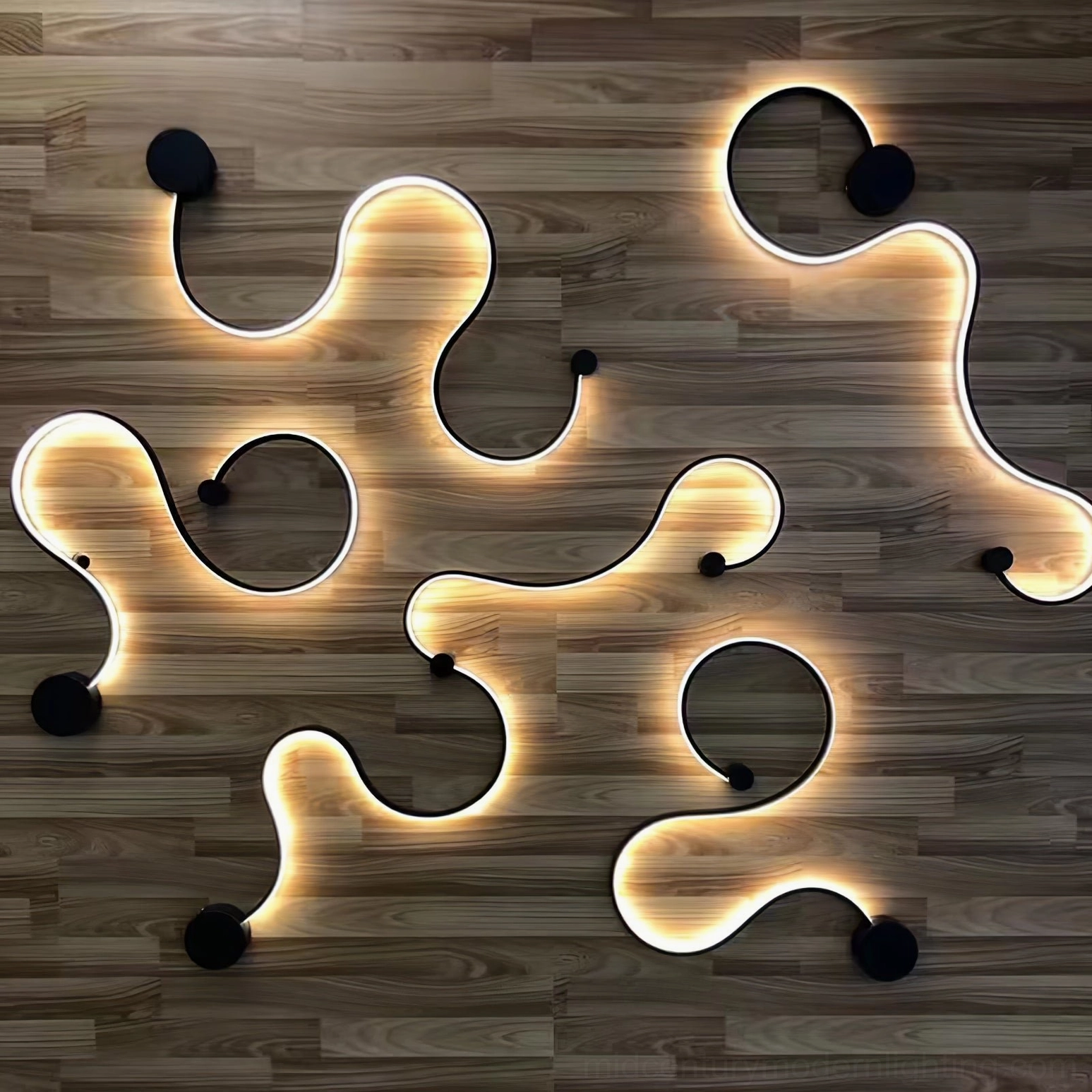 Style D white extended snake wall sconce with organic curves and warm ambient glow