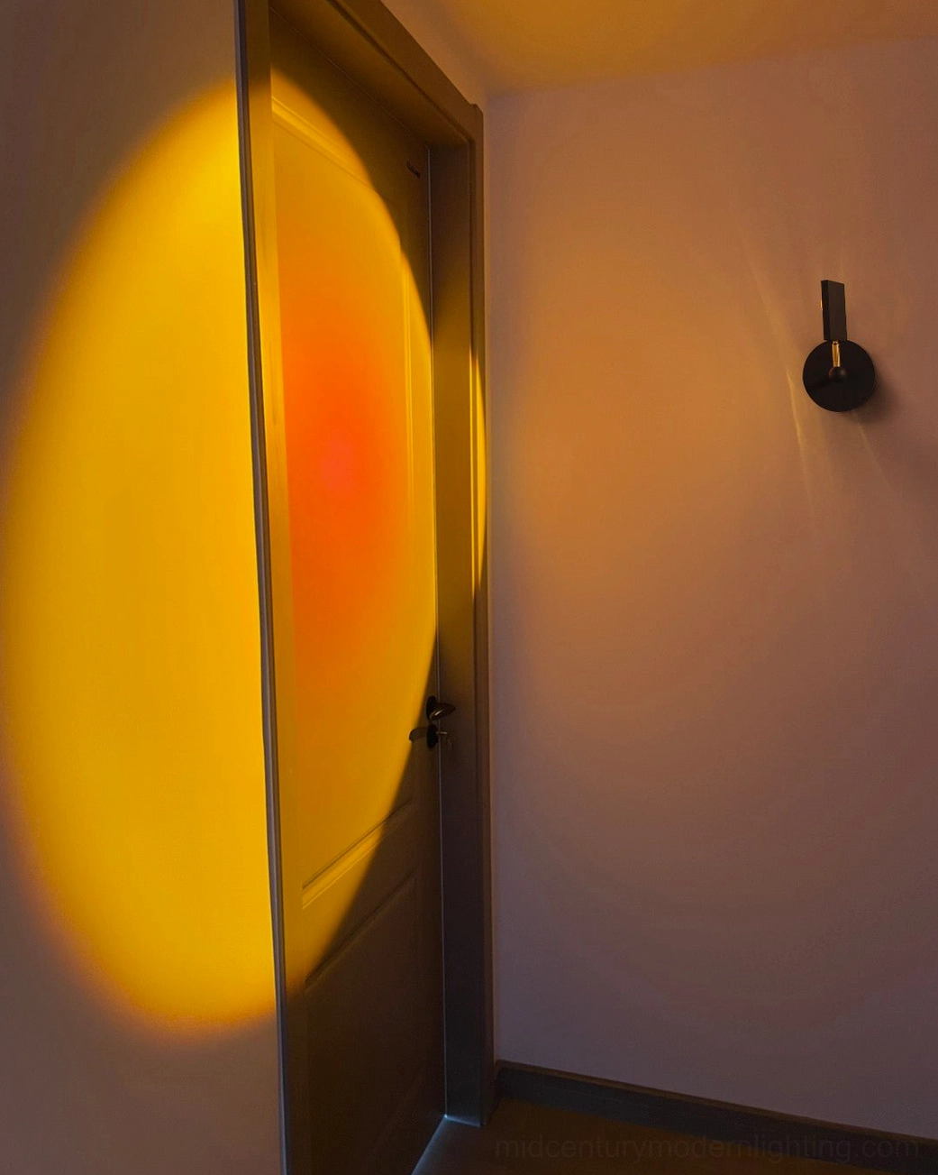 Sunset Halo powder room dining accent wall statement lighting detail installation