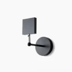 Sunset Halo wall sconce front view on white background, minimalist black aluminum body