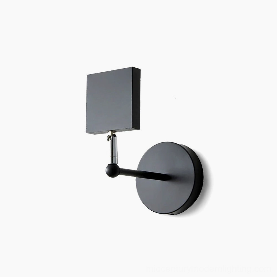Sunset Halo wall sconce front view on white background, minimalist black aluminum body