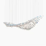 Surge Glass Cloud Chandelier - frontal studio view with wave-form suspended blue and smoke gray glass orbs creating dynamic light installation