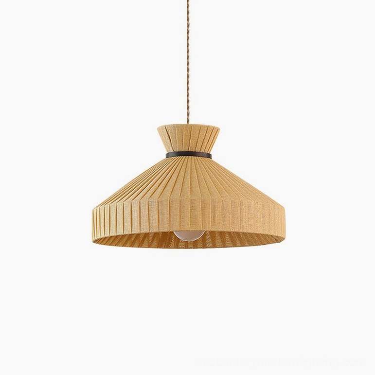 Large 60cm diameter Surora pleated pendant light in warm light brown and black, dining area application