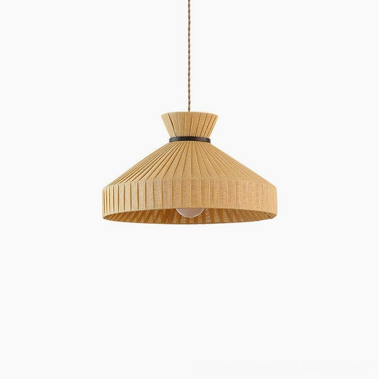 Medium 50cm diameter Surora pleated pendant light, warm fabric shade with black metal frame for kitchen islands
