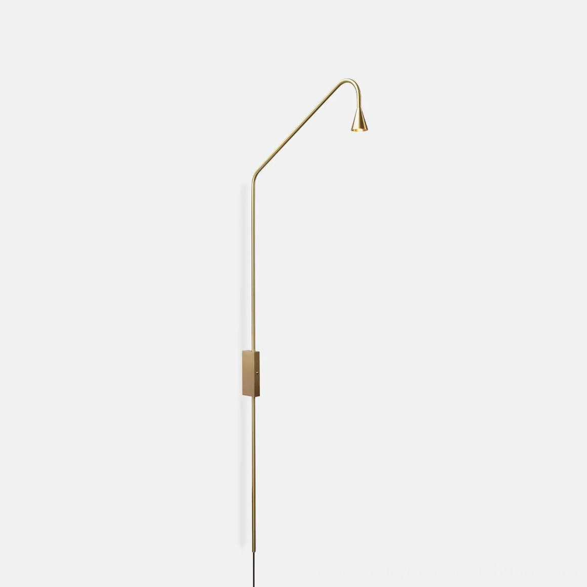 Svarna wall sconce front studio view, minimalist design with rectangular metal wall mounting base on white background