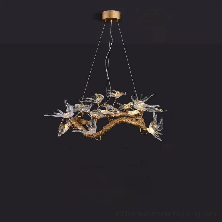Compact swallow chandelier 65cm diameter Dia 25.5 inches in intimate dining setting