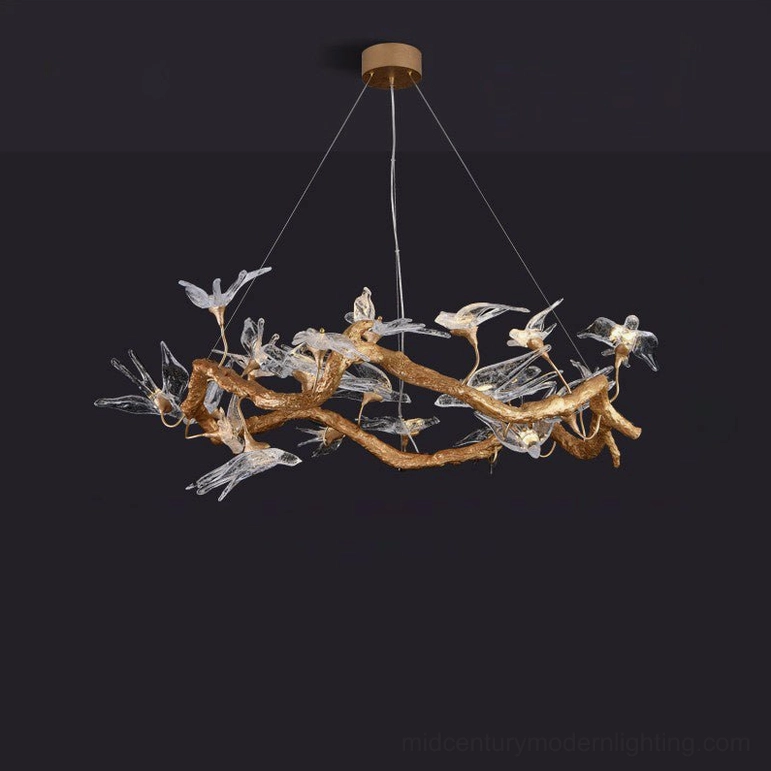 Large 85cm diameter swallow chandelier 33.4 inches statement piece above formal dining table