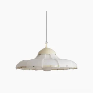 Swirl pendant lamp with fluted acrylic shade in white and off-white finish, studio product shot