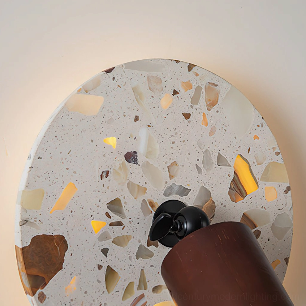 Swizzle terrazzo wall sconce demonstrating Scandinavian-inspired artisanal craftsmanship with organic material composition and minimalist form