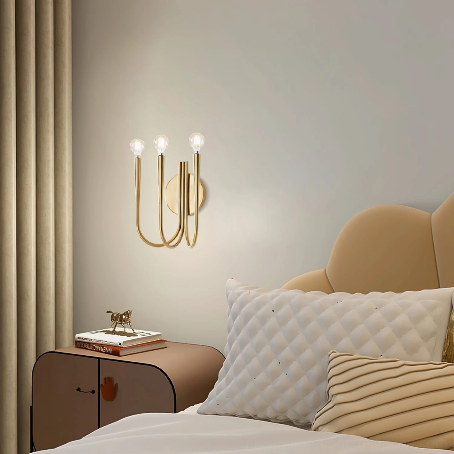 Swoop modern curved metal wall lamp front profile view demonstrating sculptural design and minimalist architectural presence
